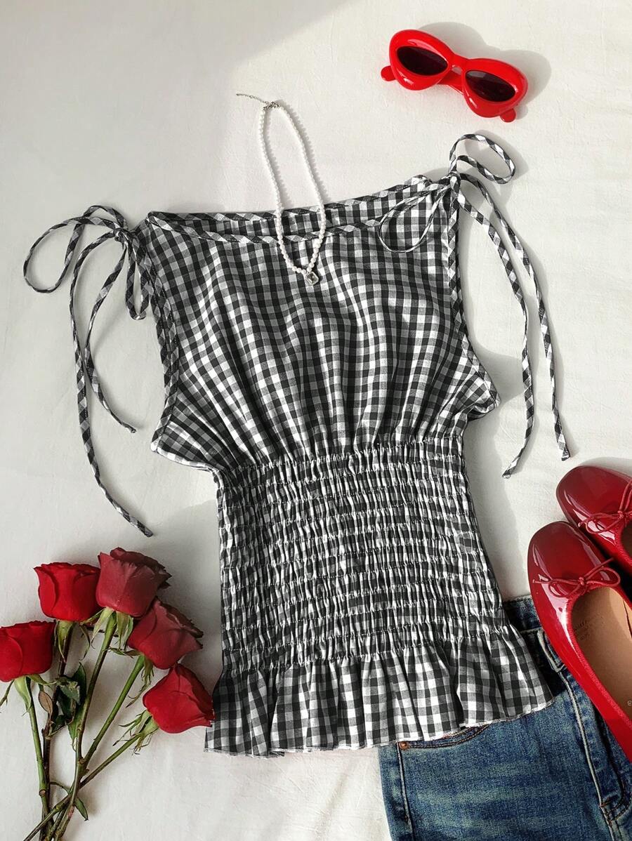 Comfortcana Plus Size Black And White Plaid Casual Women Tank Top