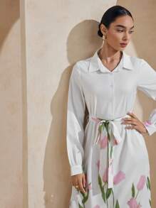 Graceveil Robe longue femme à imprimé floral de tulipe, robe arabe ample et élégante, printemps/été - Multicolore - Voir 5