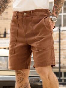Manfinity Homme Pantalones cortos vaqueros casuales holgados y sueltos con bolsillos para hombres - Marrón - Ver 7