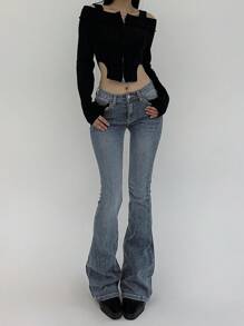 DAZY Women's Slim Fit Low Waist Flared Long Denim Jeans, All Season - Light Wash - View 5