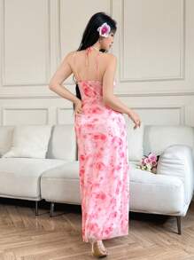 Modelyn Robe sans manches élégante à imprimé floral pour femme - Rose bonbon - Voir 3