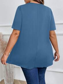 Plus Size Casual Solid Color Short Sleeve T-Shirt, Versatile For Summer - Teal Blue - View 2