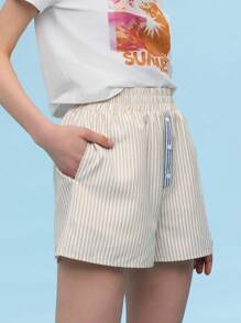 COUREZ Quần đùi boxer với chi tiết phối màu tương phản phía trước / Trang phục mùa hè cho nữ, quần short xuân hè / Phong cách Y2K / Phong cách vintage thường ngày - Nhiều màu - Xem 4