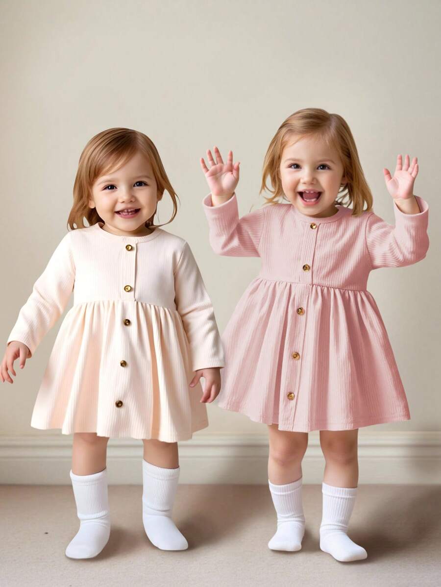 SHEIN 2pc Girls Knitted Fabric Dress Set - Multicolor - View 1