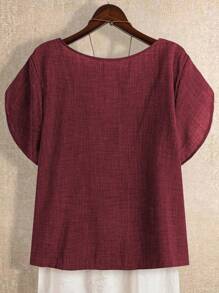 Linhara 大码女装大码休闲斜肩短袖衬衫