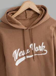 EURMUSE Men Cottonline Letter Printed Regular Hoodie - Brown - View 5