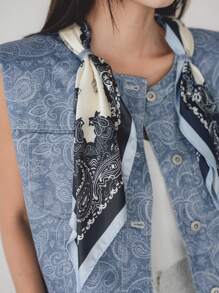 Dazy-Less Women's 2 Pieces Set: Loose Fit Plant Ditsy Floral Jacket With Scarf Decor, Casual/Business Commuter Elegant Office Wear, Spring, Summer, Autumn - Blue - View 7