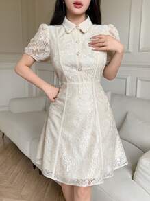 Modelyn Damen Einfarbiges Kleid mit Rüschenärmeln und Taillenraffung, elegantes Sommerkleid