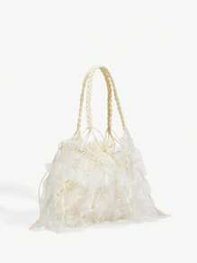 SHEIN ICON 女士、女式单肩包、流浪包、钩针包、镂空、蕾丝、浪漫、仙女、时尚、个性、简约、百搭、街头、甜美酷女孩、辣妹、千禧一代、复古、青少年、海滩、度假、节日、夏季、海边、海滩派对、日常 - 米色 - 查看 4