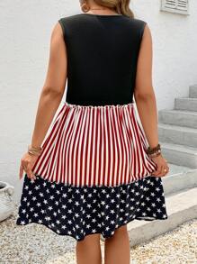 SHEIN LUNE Robe sans manches à rayures et motif étoilé, encolure échancrée, grande taille - Multicolore - Voir 2