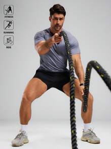 Manfinity Sport Polished 男士休闲透气插肩袖运动T恤，夏季修身圆领衬衫 - 彩色 - 查看 8