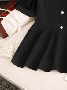 SHEIN Clasi Lace Patchwork Chiffon Front Button Women Blouse - Black - View 6