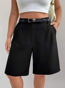 EMERY ROSE Plus Size Fashionable Versatile Casual Shorts - Black - View 3