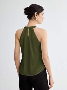 SHEIN BIZwear 纯色钥匙孔领优雅吊带背心，通勤、日常穿着皆宜，浪漫90年代复古风，适合圣诞节、新年、情人节、派对、海滩、毕业典礼、时尚、嘉年华、假日、婚礼宾客、外出、约会、聚会、音乐会、舞台表演、早餐、机场等多种场合。 - 軍綠色 - 查看 2