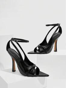 CUCCOO SZL 尖头性感细高跟鞋黑色派对和晚装高跟鞋露趾镂空高跟凉鞋女士