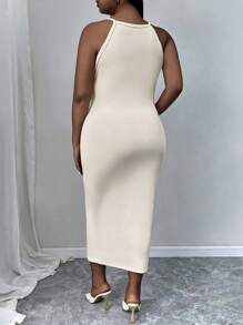 INAWLY Plus Solid Bodycon Sleeveless Dress For Summer - Beige - View 2