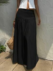 SHEIN EZwear Váy thắt eo màu đen giản dị cho nữ - màu đen - Xem 4