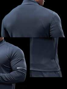 Manfinity Sport PWRUP Men's Spider Print Slim Fit Short Sleeve Athletic T-Shirt Workout Tops Gym Top Compression Shirt Breathable Fitted Shirt Crew Neck Sports Jacket - Dusty Blue - View 3