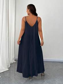 Celure Robe longue femme grande taille élégante de couleur unie à fines bretelles