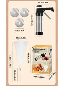 SHEIN 1 件套西班牙油条机，不锈钢电动拉丁美洲小吃机，配有各种喷嘴、清洁刷、家用烘焙工具套装、DIY 烘焙套件、厨房小工具 - 黑色 - 查看 5