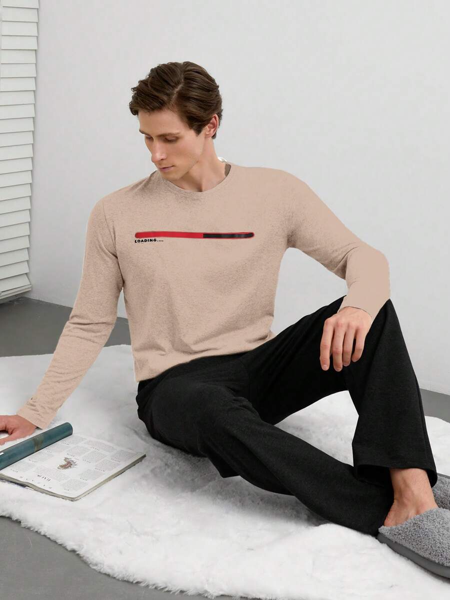 SHEIN Cottnline Conjunto De Ropa De Dormir Para Hombres - Beis - Ver 1