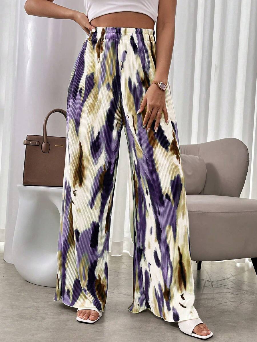 Franclia Quần ống rộng cạp cao in họa tiết Tie Dye thời trang - Màu vàng - Xem 1