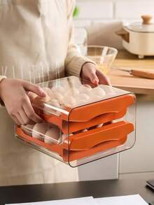 双层厨房鸡蛋收纳盒家用抽屉式冰箱透明保鲜盒鸡蛋托盘可堆叠鸡蛋架，复活节鸡蛋收纳托盘