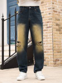 Manfinity Homme Jeans casuales y a la moda con bolsillos rotos para hombres - Azul - Ver 1