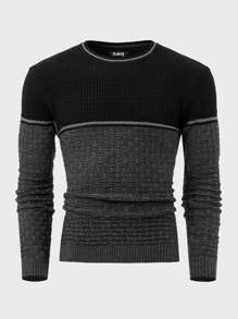 Maglione casual da uomo, regular fit, con motivo a blocchi di colore e texture