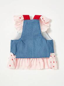 PETSIN 春夏甜美可爱草莓3D图案蝴蝶结熊设计波尔卡圆点网眼透气宠物连衣裙，轻盈，适合外出和牵引，猫裙 - 彩色 - 查看 7