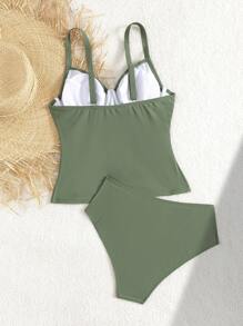 Swim Lushoire Ladies' Summer Beach Music Festival Underwire Model Cup Thick Shoulder Strap High Waist Elegant Vacation Style Tankini Set