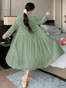 DAZY Lace And Mesh Patchwork Robe Set, Women Sleeveless Nightgown Sleepwear Pajama - Green - View 2