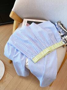 Franclia Casual Plaid Patchwork Wide Leg Pants Fall Cloth For Women - Multicolor - View 3