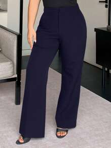 Dazy Plus Große Größen einfarbige lose gerade geschnittene Lässig Schwarze Hosen, Ganzjahreshosen Herbst - marineblau - Übersicht 1