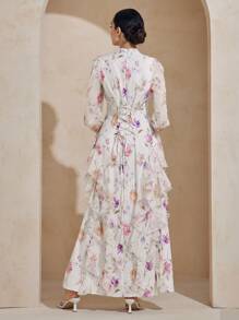 Graceveil Đầm nữ in hoa nhún bèo buộc eo thanh lịch kín đáo - Nhiều màu - Xem 2