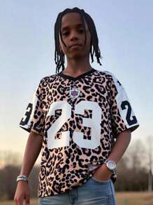 Tween Boy Casual Daily Street Comfy Letter Graphic Patchwork Contrast Color V-Neck Short Sleeve Knit T-Shirt - Multicolor - View 7
