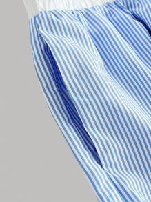 SHEIN Girlism 三件套：蓝白撞色宽松衬衫、松紧腰撞色短裤和纯白色工字背心，适合青少年女孩的舒适休闲装，适合春夏秋季 - 藍白色 - 查看 10