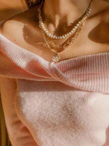 Aralina 冬季扭纹露肩针织上衣 - 粉色 - 查看 8