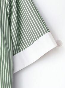 EMERY ROSE 大码夏季休闲条纹拼布衬衫 - 軍綠色 - 查看 4