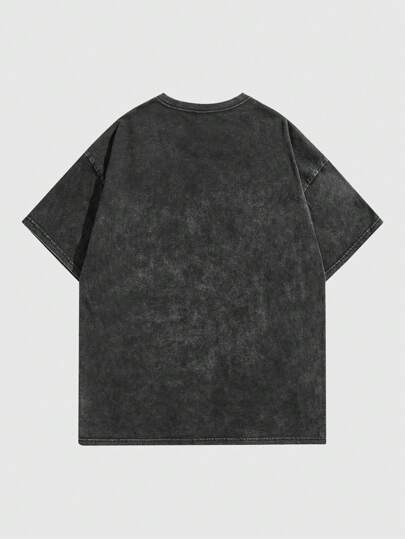 T-shirt à manches courtes pour homme, imprimé vintage style anime japonais, lavé