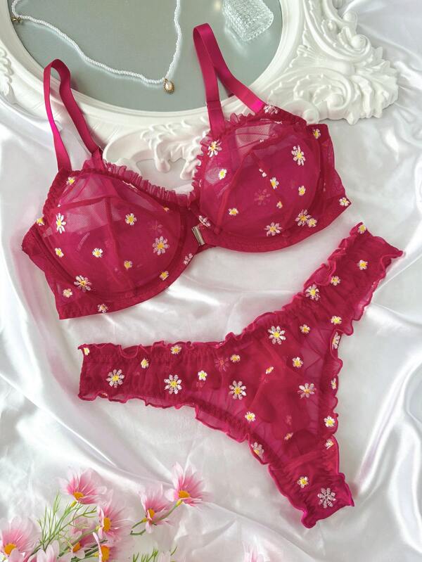 SHEIN Set de lenjerie intimă sexy cu sârmă de oțel, 2 buc., mărime plus