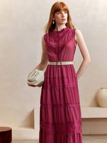 Arave Vestido de verano sin mangas de unicolor con parches para mujer