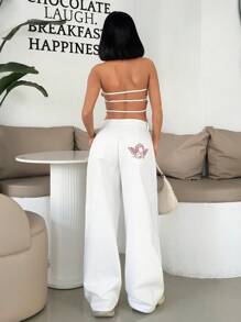 EURMUSE Quần Jeans Denim Xếp Ly Thường Ngày Angel Loose 100% Cotton - trắng - Xem 3
