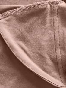 INAWLY Áo thun nữ cổ tim màu trơn tay lửng thời trang ôm sát - Màu Khaki - Xem 6