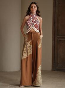 Anewsta Retro Style Printed Women's Halter Backless Tassel Beach Vacation Tank Top - Multicolor - View 4