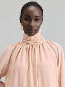 Ontre Đầm dài tay cổ lọ màu trơn thanh lịch phong cách công sở cổ điển mùa xuân/hè 2026SS dành cho nữ - Màu Hồng baby - Xem 7