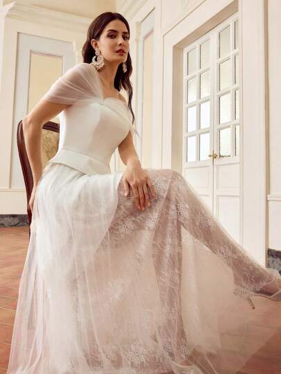 ZEYLAH Asymmetric Patchwork Short Sleeve Long Elegant Dress