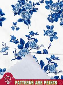 SHEIN LUNE 大码休闲简约吊带蓝色碎花宽松连衣裙，适合夏季 - 藍白色 - 查看 3