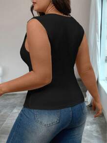 Elenzga Canotta in maglia a collo quadrato sexy e valorizzante in taglie forti, gilet estivo smanicato con fessura in vita
