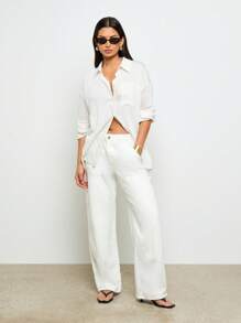 AiiRZ 宽松实用工装牛仔阔腿牛仔裤，带贴袋，撞色标签细节，休闲秋冬风格 - 白色 - 查看 1